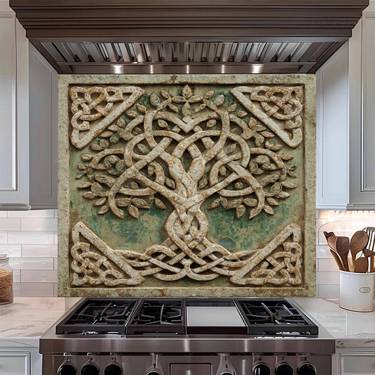 Stoneleaf Knot Tempered Glass Backsplash – Tree of Life Kitchen Backsplash