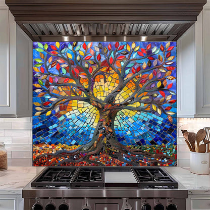 Mosaic Sunrise Tree Tempered Glass Backsplash – Kitchen Stove Backsplash