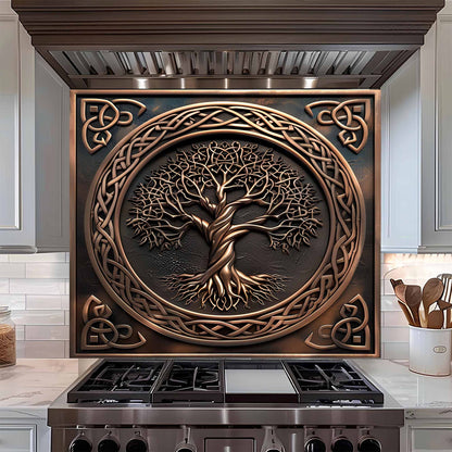 Braided Roots Tree Tempered Glass Backsplash – Kitchen Backsplash for Stove