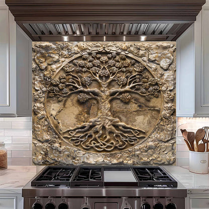 Stone Blossom Kitchen Backsplash –  Tree of Life Glass Backsplash for Stove