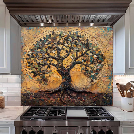 Rustic Mosaic Kitchen Backsplash – Mediterranean Tree of Life Glass Backsplash