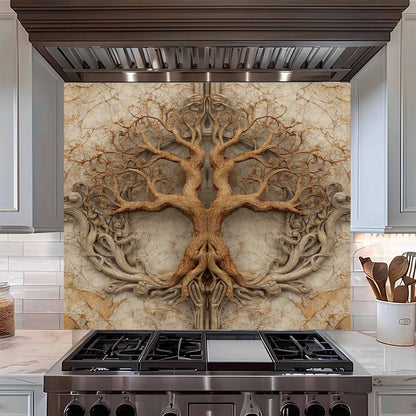 Twin Root Tempered Glass Backsplash – Tree of Life Stove Backsplash