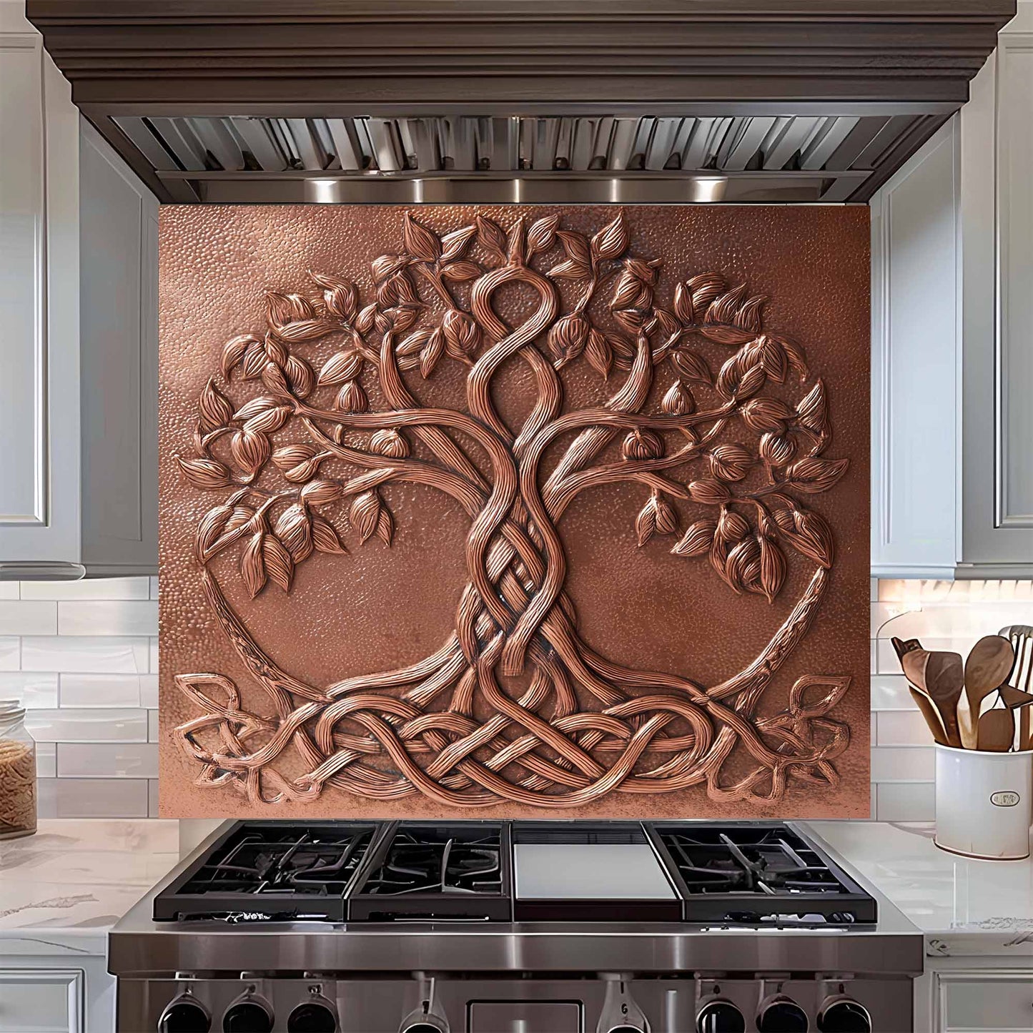 Copper Knot Tree Tempered Glass Backsplash – Kitchen Backsplash Behind Stove