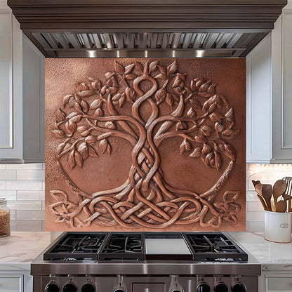 Copper Knot Tree Tempered Glass Backsplash – Kitchen Backsplash Behind Stove