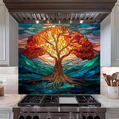 Luminous Flame Tree Glass Backsplash – Tempered Glass Backsplash for Kitchen Stove