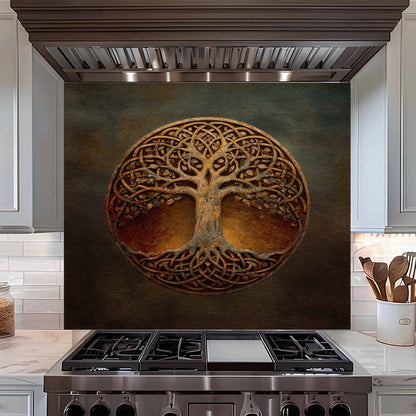 Rustic Knot Tempered Glass Backsplash – Tree of Life Kitchen Backsplash