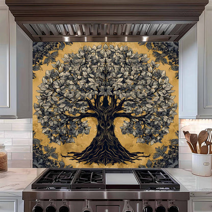 Golden Grove Tree Glass Backsplash – Kitchen Backsplash Tile in Tempered Glass