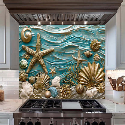 Custom Kitchen Backsplash – Ocean Serenity Tempered Glass Stove Backsplash