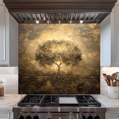 Golden Aura Tempered Glass Backsplash – Tree of Life Kitchen Backsplash