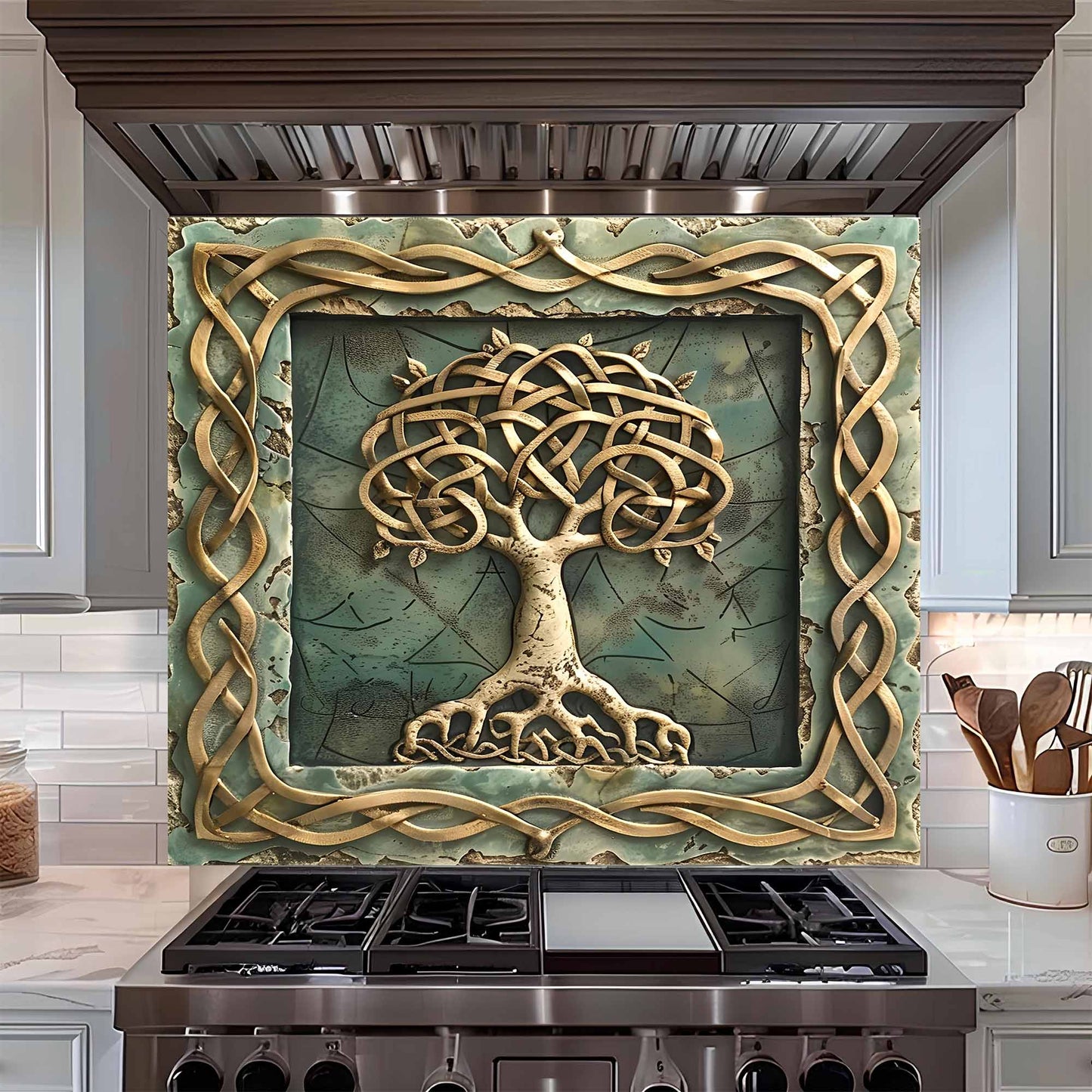 Aqua Roots Tempered Glass Backsplash – Tree of Life Kitchen Backsplash