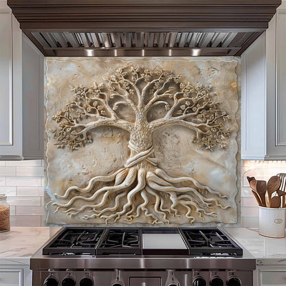 Earthen Roots Kitchen Backsplash –  Tree of Life Glass Backsplash for Stove