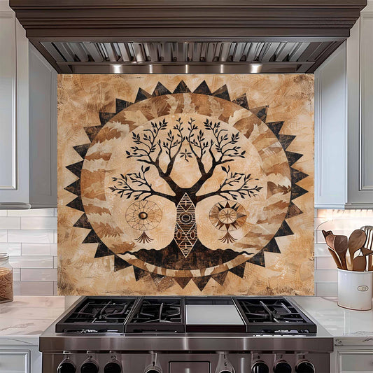 Sacred Roots Tempered Glass Backsplash –  Trible Tree of Life Kitchen Backsplash