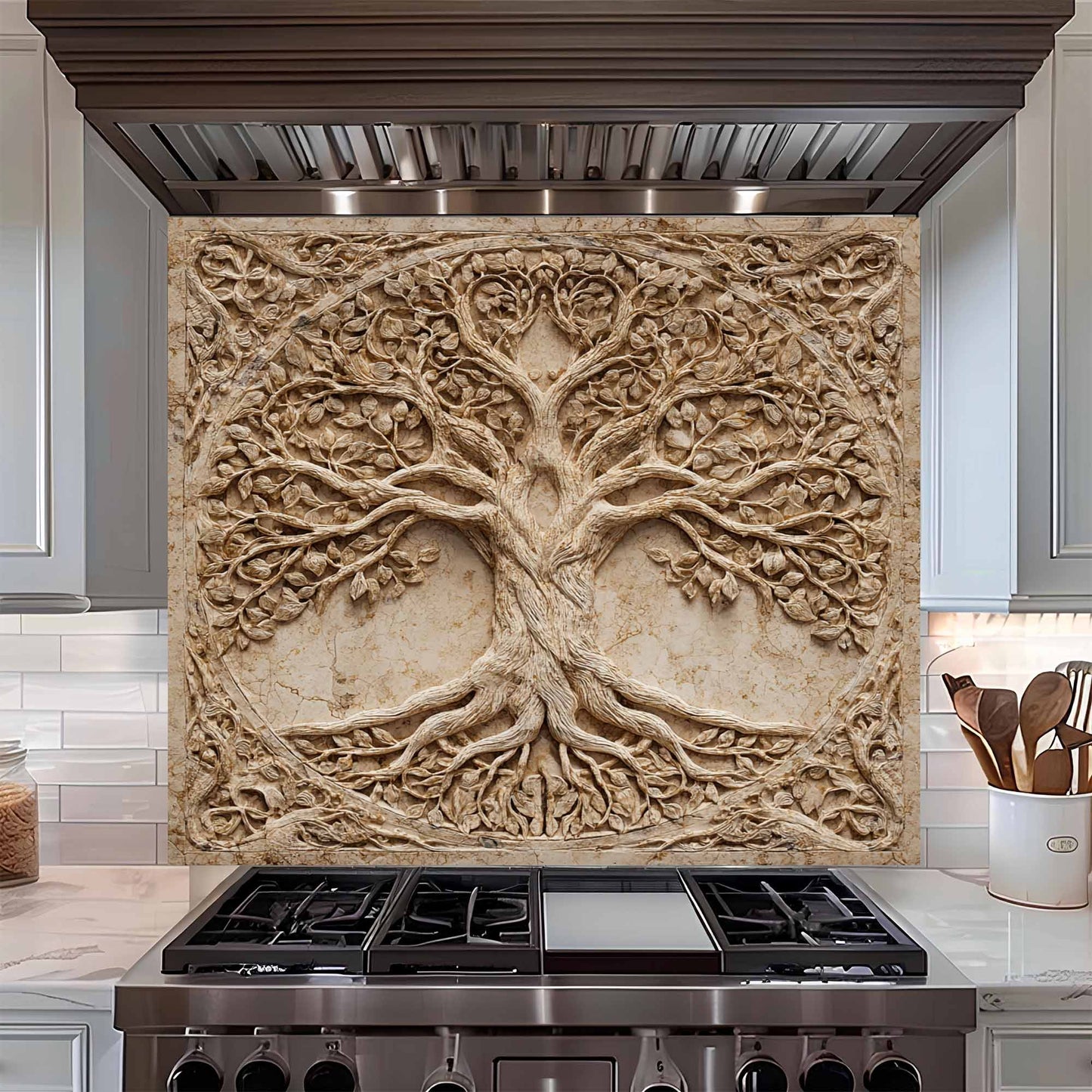 Root Harmony Tempered Glass Backsplash – Tree of Life Kitchen Backsplash