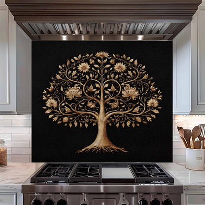 Floral Wisdom Tree Tempered Glass Backsplash – Kitchen Backsplash Behind Stove