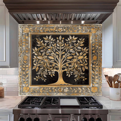 Regal Bloom Tempered Glass Backsplash – Tree of Life Kitchen Backsplash Behind Stove