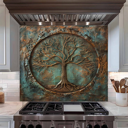 Verdigris Copper Look Tempered Glass Backsplash – Kitchen Backsplash Behind Stove