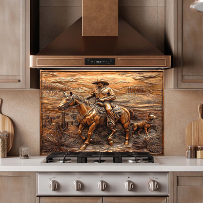 Cowboy Ride – Tempered Glass Backsplash for Kitchen | Horse Rider Copper Backsplash