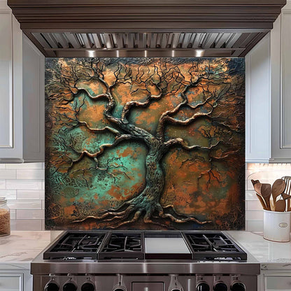 Rust Patina Tree Tempered Glass Backsplash – Kitchen Backsplash Behind Stove