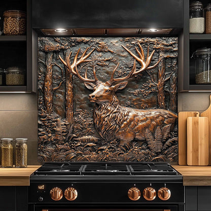 Copper Look Deer Tempered Glass Backsplash – Kitchen Backsplash for Farmhouse, Lodge and Cabin