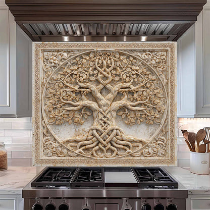 Twin Roots Tempered Glass Backsplash – Tree of Life Kitchen Backsplash