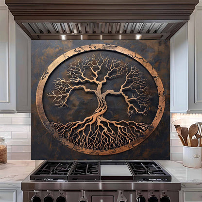 Copper Root Tree Tempered Glass Backsplash – Tree of Life Kitchen Backsplash
