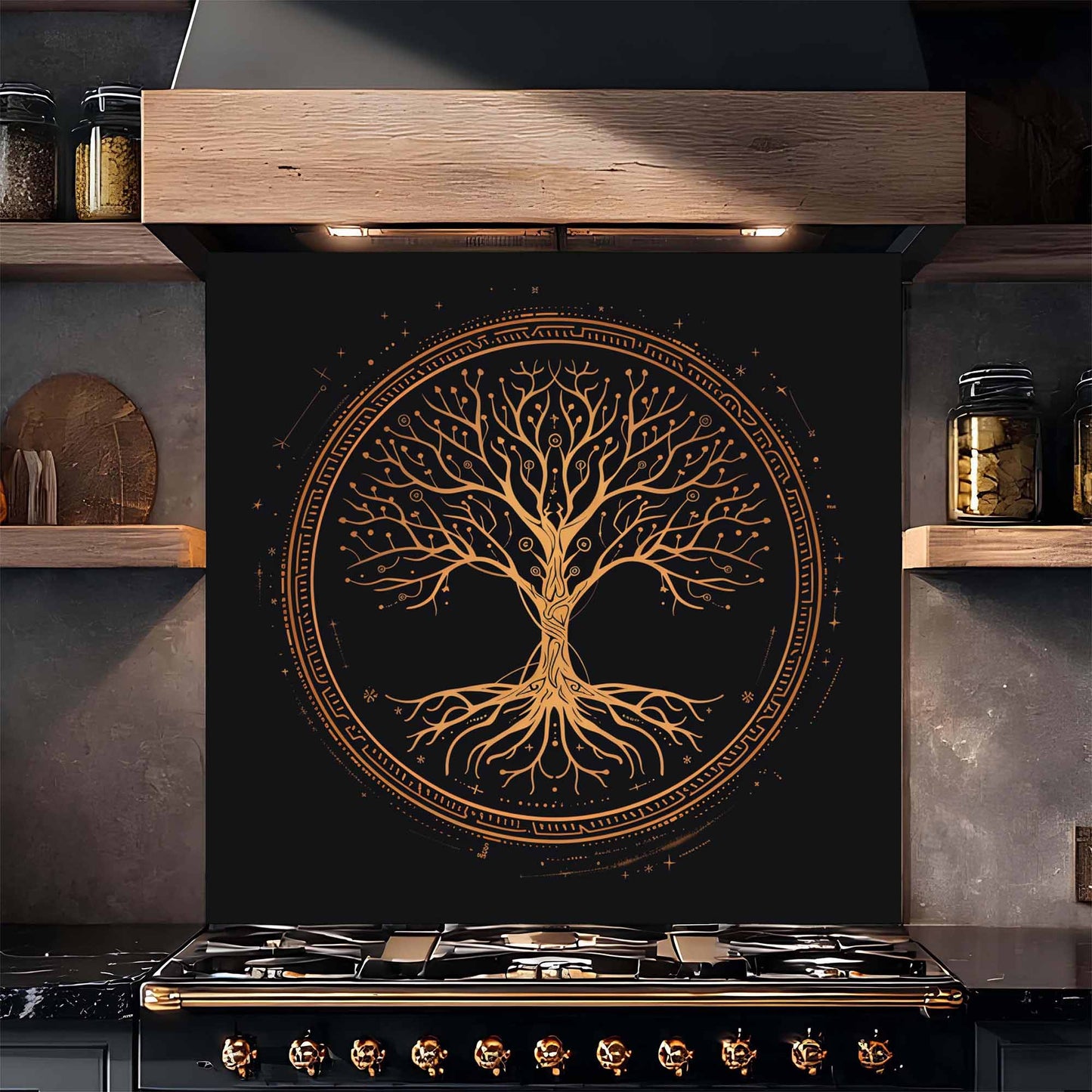 Mystic Gold Tree Kitchen Backsplash – Tempered Glass Backsplash Behind Stove