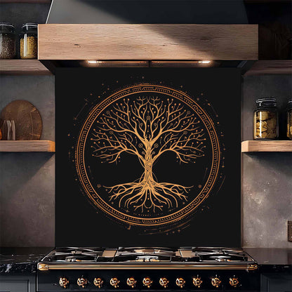 Mystic Gold Tree Kitchen Backsplash – Tempered Glass Backsplash Behind Stove