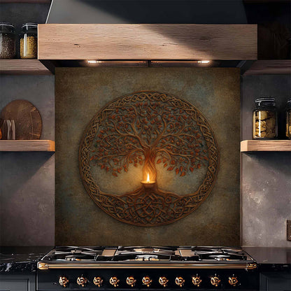 Celtic Light Tempered Glass Backsplash – Tree of Life Kitchen Backsplash