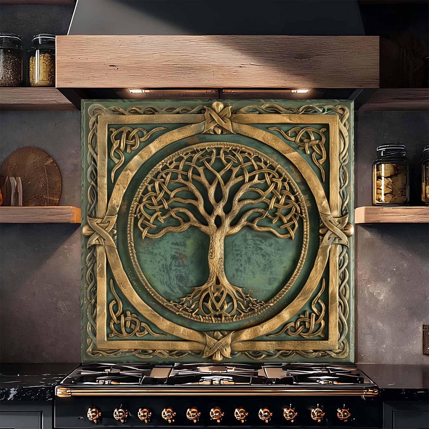 Emerald Root Tempered Glass Backsplash – Tree of Life Kitchen Backsplash