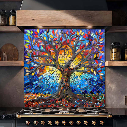 Mosaic Sunrise Tree Tempered Glass Backsplash – Kitchen Stove Backsplash
