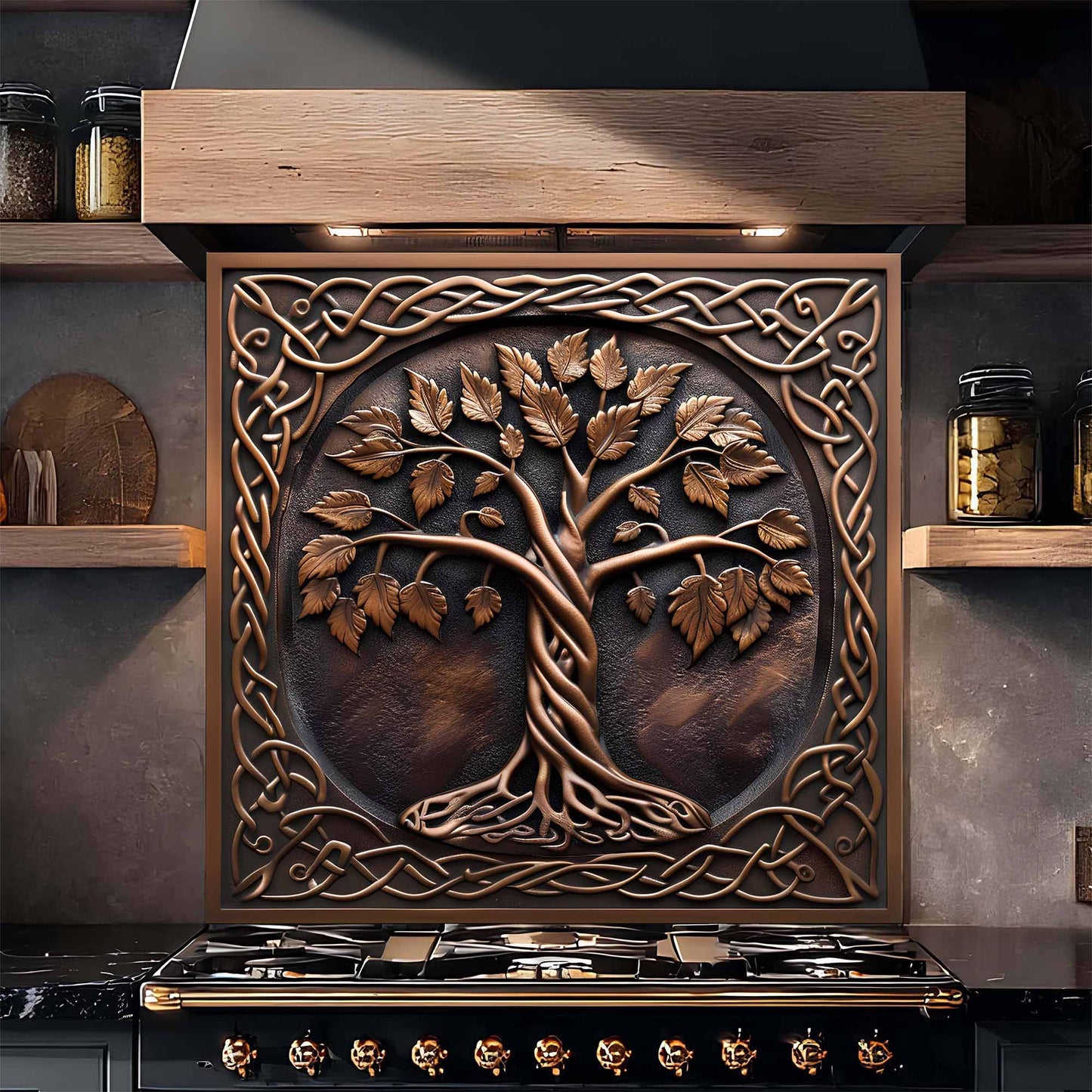 Bronze Vine Tree Kitchen Backsplash – Tempered Glass Backsplash for Stove
