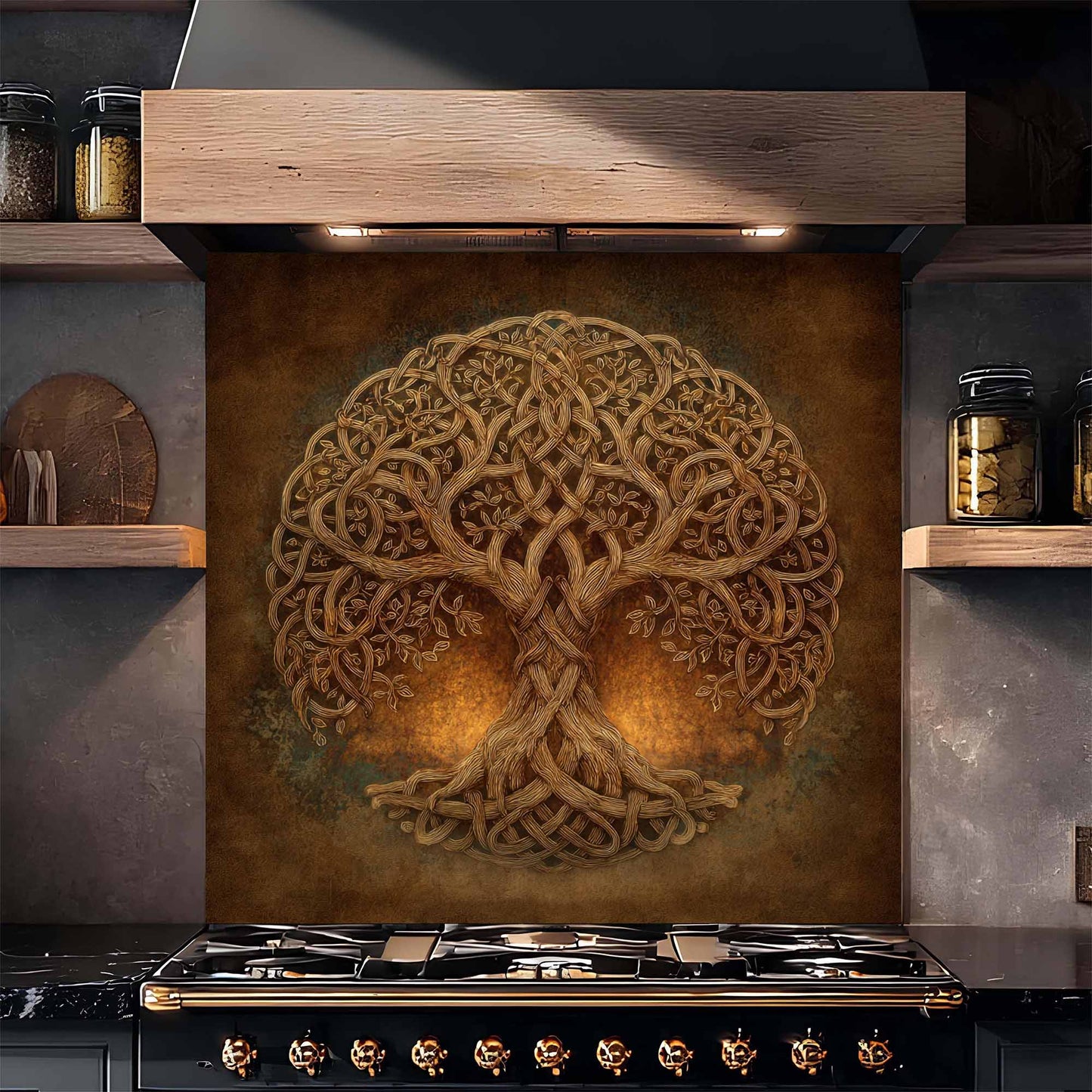 Celtic Harmony Tempered Glass Backsplash – Tree of Life Kitchen Backsplash