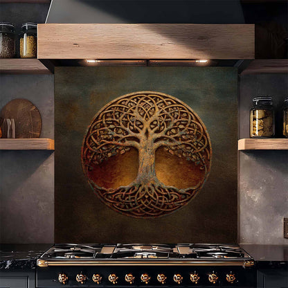 Rustic Knot Tempered Glass Backsplash – Tree of Life Kitchen Backsplash