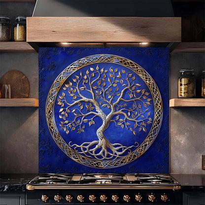 Gold Tree Tempered Glass Backsplash – Kitchen Glass Backsplash for Stove or Sink