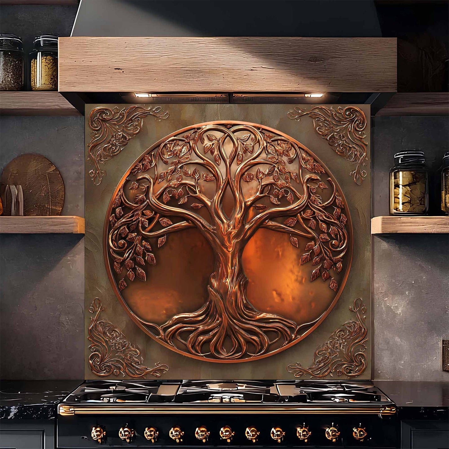 Copper Tree Tempered Glass Backsplash – Kitchen Backsplash Behind Stove