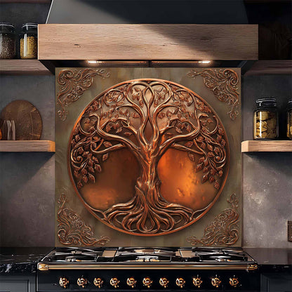 Copper Tree Tempered Glass Backsplash – Kitchen Backsplash Behind Stove