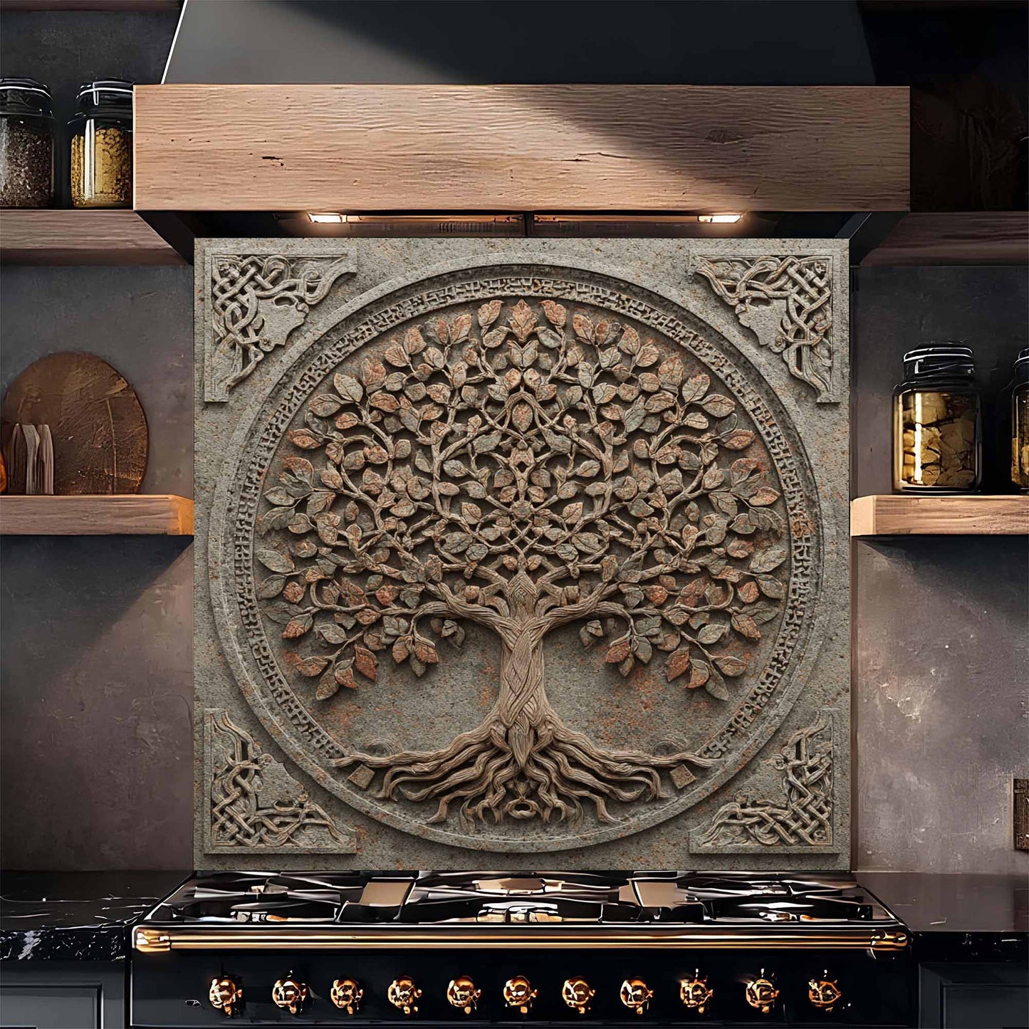 Iron Root Tempered Glass Backsplash – Tree of Life Kitchen Backsplash
