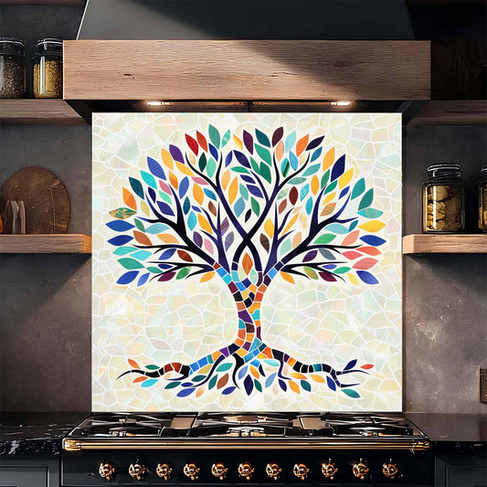Mosaic Tempered Glass Backsplash – Tree of Life Kitchen Backsplash for Stove or Sink
