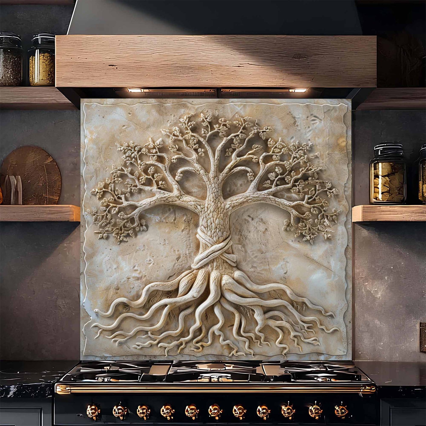 Earthen Roots Kitchen Backsplash –  Tree of Life Glass Backsplash for Stove