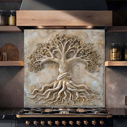 Earthen Roots Kitchen Backsplash –  Tree of Life Glass Backsplash for Stove