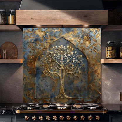 Golden Bloom Tempered Glass Backsplash – Tree of Life Kitchen Backsplash
