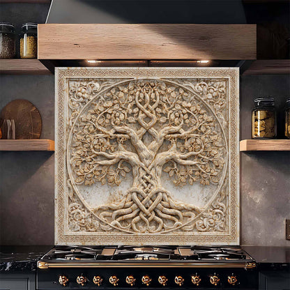 Twin Roots Tempered Glass Backsplash – Tree of Life Kitchen Backsplash