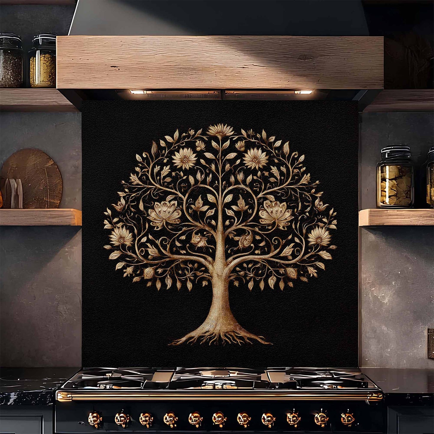 Floral Wisdom Tree Tempered Glass Backsplash – Kitchen Backsplash Behind Stove