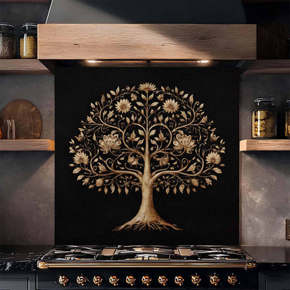 Floral Wisdom Tree Tempered Glass Backsplash – Kitchen Backsplash Behind Stove