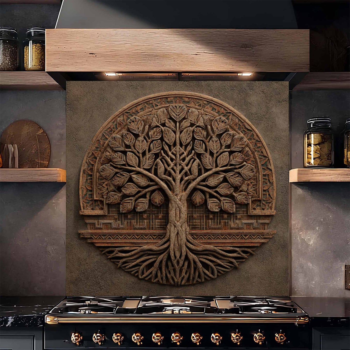Earthroot Majesty Kitchen Backsplash – Rooted Tree of Life Glass Backsplash