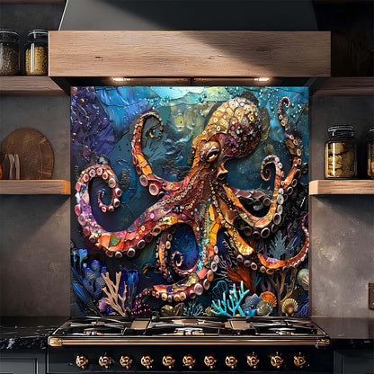 Custom Kitchen Backsplash – Majestic Octopus Tempered Glass Stove Backsplash