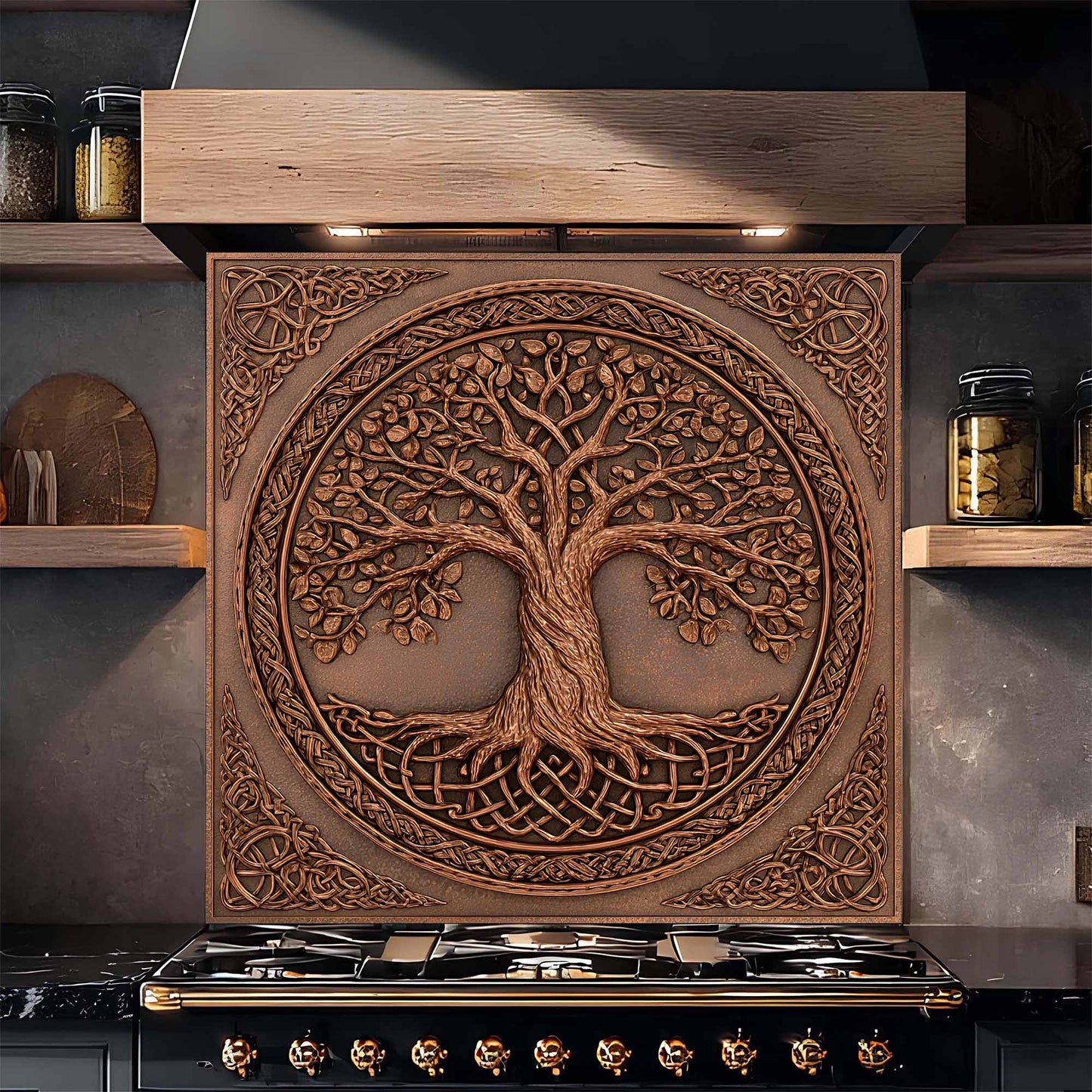 Celtic Bronze Tree Glass Backsplash – Kitchen Backsplash Behind Stove