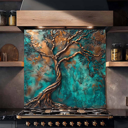 Verdigris Flow Tree Kitchen Backsplash – Tempered Glass Backsplash Behind Stove