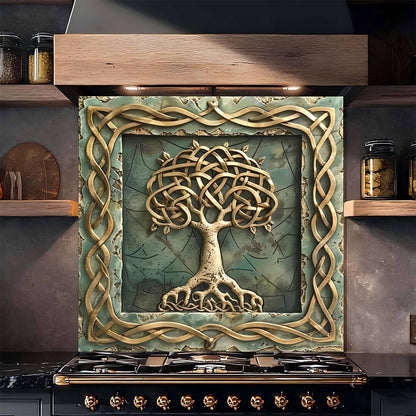 Aqua Roots Tempered Glass Backsplash – Tree of Life Kitchen Backsplash