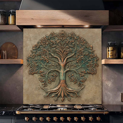 Verdigris Bloom Kitchen Backsplash – Tree of Life Glass Backsplash for Stove